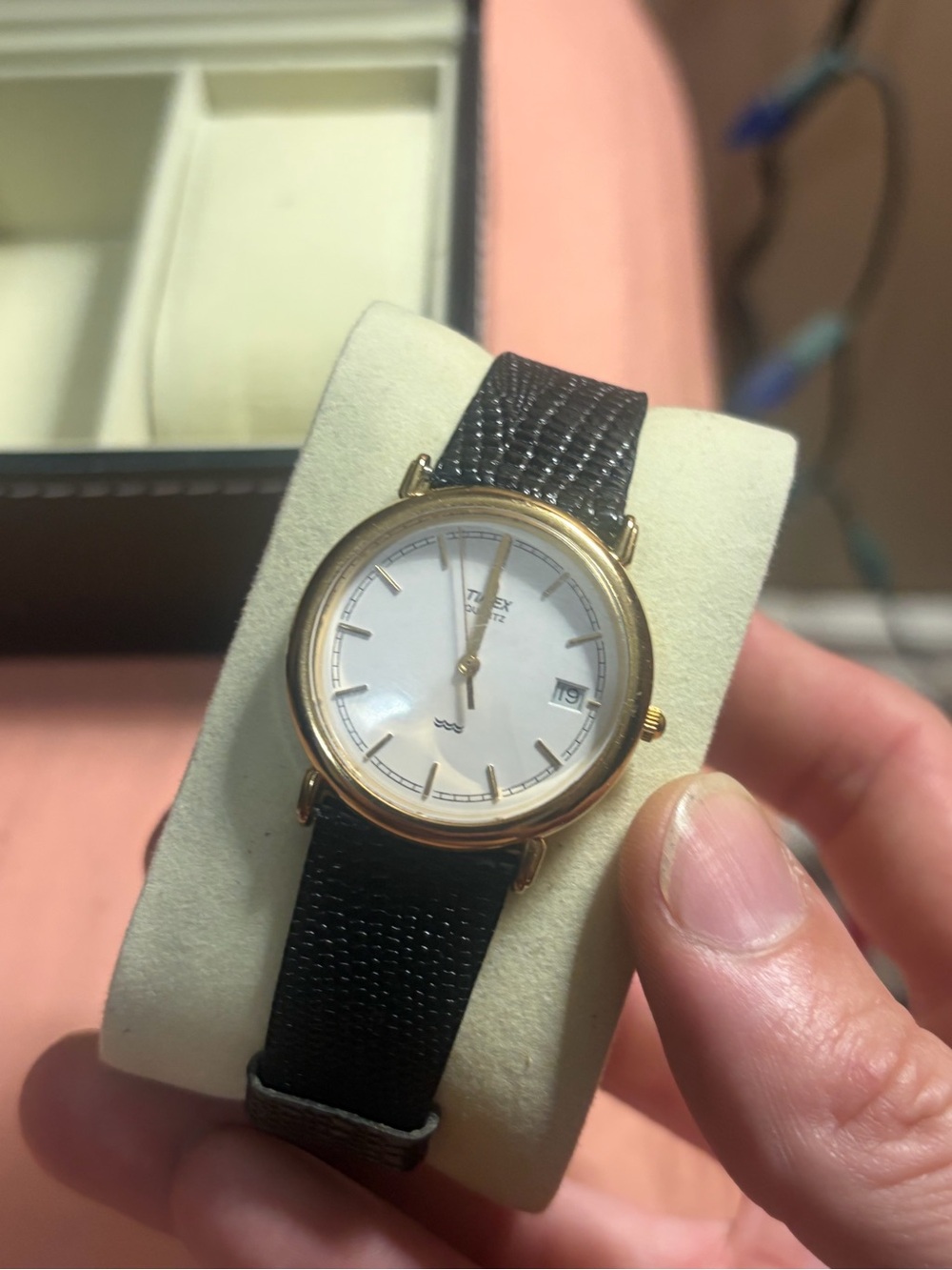 Classic Gold-Tone Dress Watch with Black Leather Strap